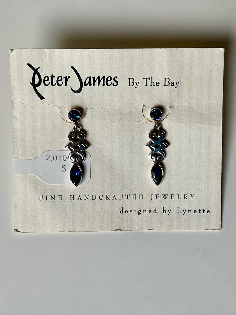 925 Sterling Silver Celtic Style Earrings with Dark Blue Stones
